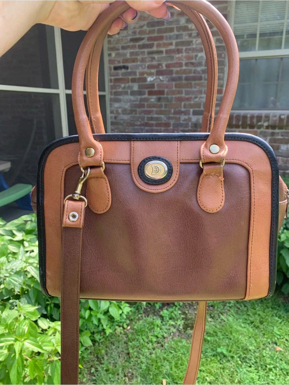 Vintage Classic Two Tone Brown Satchel Shoulder Bag